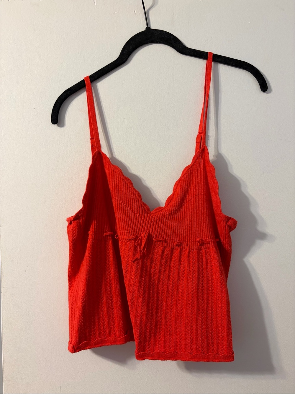 Aritzia Red Ribbed Scallop Cami with Tie Detail